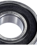 Close-up of 6202 2RSH Beefy Radial Deep Groove Ball Bearing With Dual Seals, showing steel construction and seal detail.