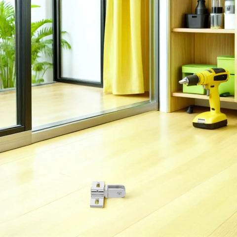 Four Sets Silver Alloy Heavy Duty Shower Door Hinges With Dual Opening For 812mm Frameless Tempered Glass Showers on wood floor