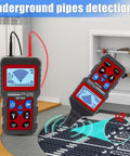 Underground Cable Locator And All In One Wire Tracker Tool with Circuit Tracer and Pipe Detector shown in use near pipes.