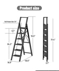Six Step Folding Ladder For Home And Garage, Lightweight Aluminum Stepladder With Stable Top Handle, Non Slip Feet, Holds Up To 300 Lbs, Black, Compact Design For Easy Storage, Ideal For Indoor And Outdoor Tasks, 70.5 in tall