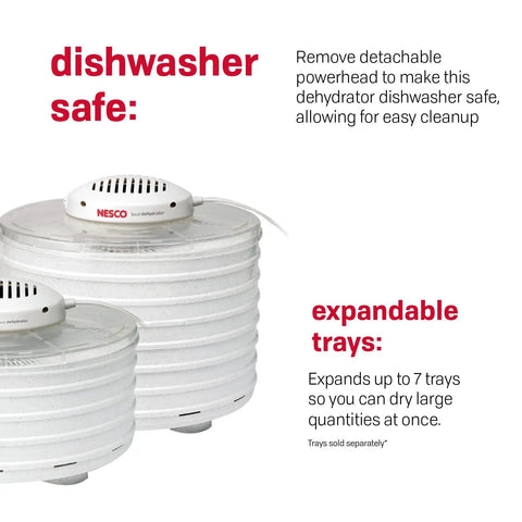 Dishwasher-safe four tray food dehydrator with removable powerhead for easy cleanup in speckled white.
