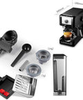 Compact Espresso Machine With 20 Bar Pressure For Creamy Cappuccinos And Lattes 1250W Pro Grade Brew Frothing Milk Foam Steam Nozzle