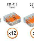 Lever Nut Wire Connector Kit 36-Piece No Fuss Compact Splice Assortment For Solid Stranded And Flexible Copper Wire 24-12 AWG Includes 221-412 221-413 221-415 with 2, 3, and 5-conductor options