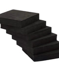 Stack of six black 4x4 inch high density EVA foam blocks for washer and dryer quieting and stabilization, non-marking vibration pads.