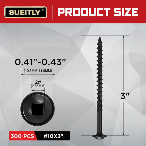 Diagram showing No 10 Pocket Hole Screws, 3 Inch, 300 Pieces, square drive details and measurements.