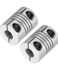 2 Pack Flexible Shaft Couplers 6mm To 6mm Bore, 20mm Length, 15mm Diameter Aluminum Alloy Clamp Joints For Stepper Motors, 3D Printers, CNC Machines, DIY Encoders And Power Transmission. Silver aluminum shaft couplers with set screws