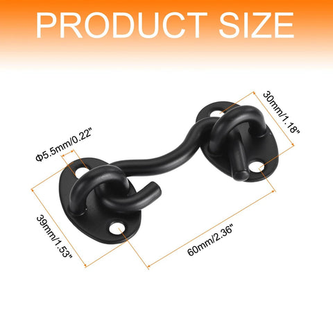 Two Pack 2 Inch Hook And Eye Latch For Privacy Stainless Steel Barn Door Lock Hardware For Windows Cabinets Sliding Doors Bedroom And Bathroom Black Finish Built To Last, with measurements.