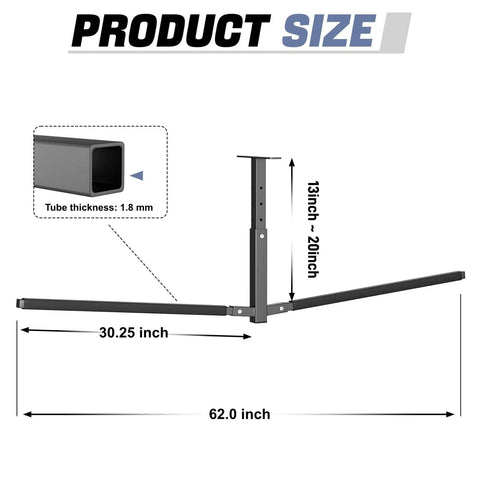 Ceiling Kayak Storage Rack dimensions showing 62 inch width and 30.25 inch arms, for heavy duty garage storage of two kayaks.