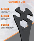 Close-up of All In One 3 In 1 Bike Pedal Wrench With 15 16 24 Mm Openings showing wrench details and compatibility features.