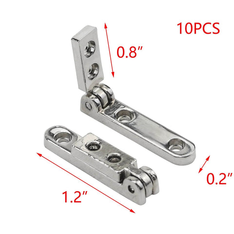 Heavy Duty Zinc Alloy Jewelry Box Hinges Set With Screws, 10 Pack In Silver 1.2 X 0.2 X 0.8 Inches, showing hinge dimensions.