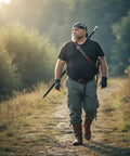 Man wearing Adjustable Genuine Leather Sword Belt For Costume And LARP Hand Stitched Top Grain Belt with sword, outdoors
