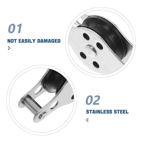 Close-up of Stainless Steel Pulley Wheels 2 Pack For Kayaks And Canoes showing durability and stainless steel construction.