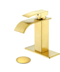 Gold Waterfall Bathroom Faucet With Brushed Gold Finish Modern Single Handle Vanity Faucet For One Hole Sink Lead Free Stainless Steel