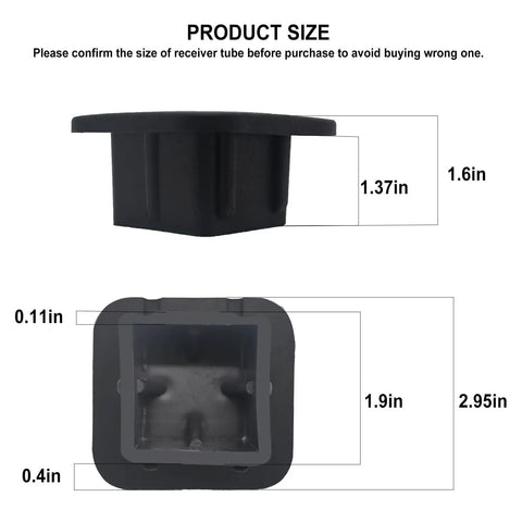 Dimensions of 2 Inch Trailer Hitch Cover Black Rubber Tow Receiver Tube Plug Cap Universal 2x2 Square Receiver