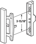 Diagram showing Patio Door Handle Set With Diecast Body And Wood Pull, White Finish, Keyed, 3-15/16 Inch Center To Center dimensions