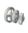 Aluminum Alloy Synchronous Encoder Measuring Wheel, 67.45mm * 6mm, three sizes showcasing aluminum construction and textured grip.