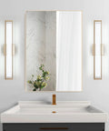 Bathroom with mirror and 6000K Dimmable Vanity Light Bar For Bathroom, 26 Inch Champagne Gold LED Mirror Fixture on walls