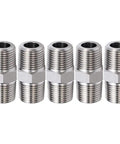 Pack of five Three Eighths Inch NPT Male To Three Eighths Inch NPT Male Hex Nipples, 304 Stainless Steel Pipe Fittings, side view