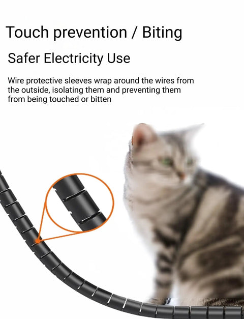 16.4 Feet Spiral Cable Wrap That Makes Winding A Breeze Coiled Cord Sleeve Tube Cover For Electrical Wires No Fuss Wire Organizer Kit Black 1.1 In Diameter Easy Unroll And Cut Durable Plastic with cat preventing biting.