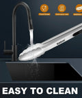 Extra Long BBQ Tongs Set Of Two 12 Inch And 17 Inch Stainless Steel Grillin Tongs With Locking Mechanism Heat Resistant Up To 600 Degrees Non Slip Silicone Grips Great For Grillin Cooking Outdoor Barbecue being washed under faucet