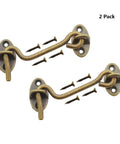 2 Pack Solid Copper Barn Door Latches, Heavy Duty 3 Inch Gate Locks With Hook And Eye, Antique Brass Finish, Screws Included