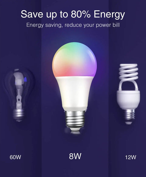 Smart A19 Color Changing LED Bulbs 4 Pack with Dimmable RGB Lighting 2700K Warm White 800 Lumens E26 Base No Hub Needed WiFi