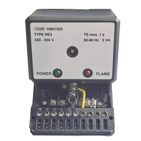 UV1 Flame Detector Accessory In Sleek Brown Finish, durable fire safety component with clear indicators for power and flame.