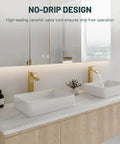 Modern bathroom with Brushed Gold Vessel Sink Faucet With Waterfall Design Tall Spout Single Handle Single Hole DIY install
