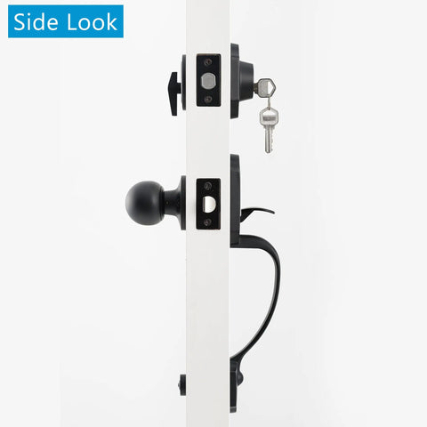 Side view of Double Door Lock Set With Dummy Lever Handle Satin Nickel Front Door Hardware, showing keyed entry and handle set.