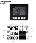LCD display of ultrasonic water level sensor with digital temperature display indoor depth monitor for home aquariums.
