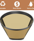 Permanent Reusable Cone Shape Metal Coffee Filter Fits Ninja CFP301 CFP201 Coffee Makers, Gold Tone Ultra Fine Mesh Top View