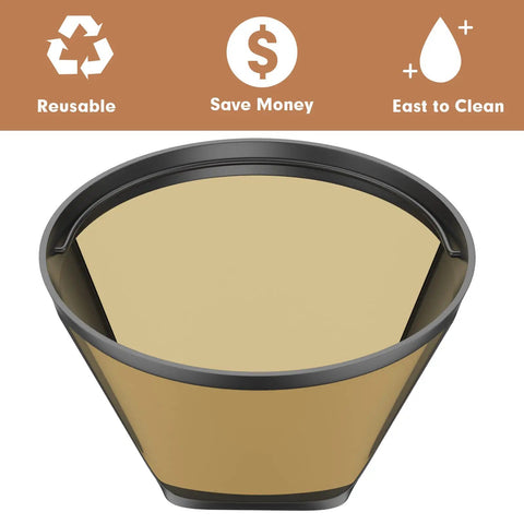 Permanent Reusable Cone Shape Metal Coffee Filter Fits Ninja CFP301 CFP201 Coffee Makers, Gold Tone Ultra Fine Mesh Top View