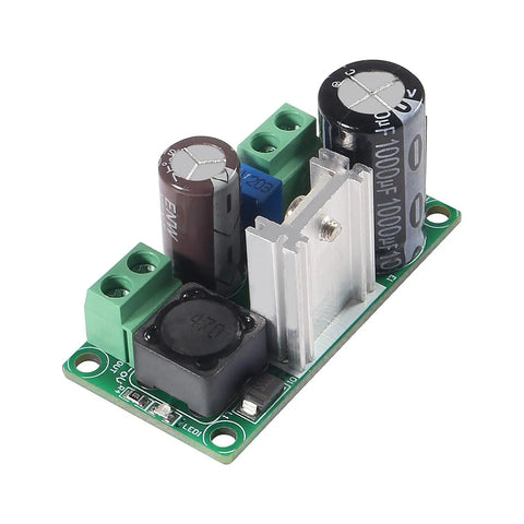Four Pack AC DC Buck Converter Modules 5 To 30V AC Or 5 To 50V DC In Adjustable Output 3.3 To 33V 2A Voltage Regulator Power Supply Board For DIY Electronics Projects, close-up view of one module.