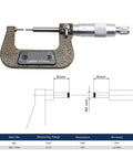 Premium Heavy Duty 0-25mm Small Head Thin Rod Mechanical Outer Diameter Micrometer For Spline Shafts With Dead On 0.01 Precision And Killer Steel Construction, showing measurement details and precision scale.