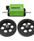Super Smooth Digital Rolling Meter Counter With Kickass Six Digit Display For Precise Textile And Faux Leather Length Measurement Zero Hassle Tracking And Nail It Exactness On Every Yard with black wheels and green counter.