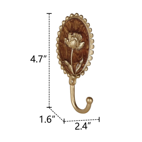 Super Clean Set Of Three Straight Up Vintage Wall Hooks With French Garden Floral Details And Classic Scalloped Metallic Hardware For Entryway Organizing And Cozy Bedroom Vibes, 4.7" tall decorative hook.