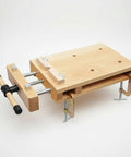 Solid Beech Wood Portable Workbench Vise And Bench Clamp Tool For DIY Pros with compact design and rotating handle.