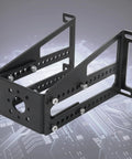 Removable model airplane motor bracket in black aluminum alloy for universal motor fitment, ideal for RC hobbyists and builders.