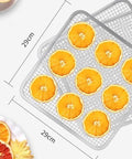 Professional Electric Food Dehydrator 800W Featuring Stainless Steel Trays And Digital Timer with orange slices on steel trays.