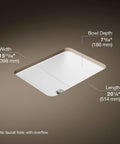 Roomy Rectangular Undermount Bathroom Sink With Overflow Drain Crafted From Hella Durable Vitreous China For An Easy Vanity Setup Bringing Straight Up White Finish and dimensions displayed.