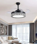42 Inch Modern Ceiling Fan With Light And Retractable Blades, LED chandelier style in living room, black fandelier