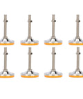 Built Tough Heavy Duty Carbon Steel Leveling Feet With M10 X 80 Millimeter Threads And Orange Grip Pads in a set of eight.