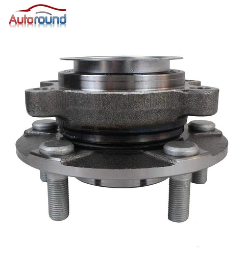 Front view of Wheel Hub And Bearing Assembly Front Axle Compatible With 2008 2013 Nissan Rogue 2014 2015 Rogue Select And 2007 2012 Sentra 5 Lug ABS Plug And Play Replacement