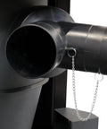 Top Shelf Cyclone Dust Collector With 1 5HP Motor And 110V Power Featuring thermal overload protection, close-up of exhaust port and chain.