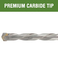 Masonry drill bit, 1/2 in x 8 in, carbide-tipped, 3-flat shank, side view