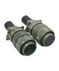Front-side view of two olive-drab MIL-C-5015 circular connectors with 24-28 pin contacts and screw-lock collars