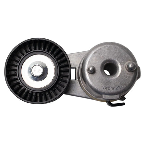 Top Notch Heavy Duty Serpentine Drive Belt Tensioner Assembly Kit For Dodge And Jeep Models Keeps Your Engine Running Smooth Like New Fix The Squeaky Noise Immediately And Save Serious Cash Doing The Job Yourself In The Driveway. close-up metal tensioner assembly with pulley