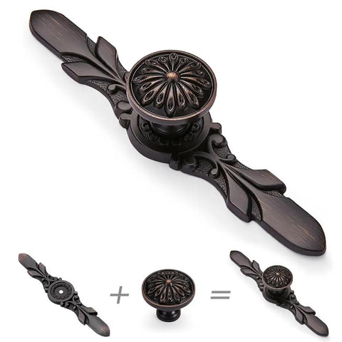 10 Pack Oil Rubbed Bronze Cabinet Knobs With Matching Backplates Heavy Duty Zinc Alloy Flower Hardware For Kitchen And Bedroom Drawers That Gonna Freshen Up Your Space Real Quick - Ornate flower design with plate.