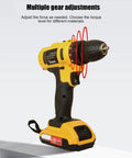 Heavy Hitter Cordless Power Drill And High Torque Workhorse For Hassle Free Woodworking And Crafting Tasks With Quick Release Chuck And Smooth Industrial Motor Punch showing multiple gear adjustments and keyless chuck.