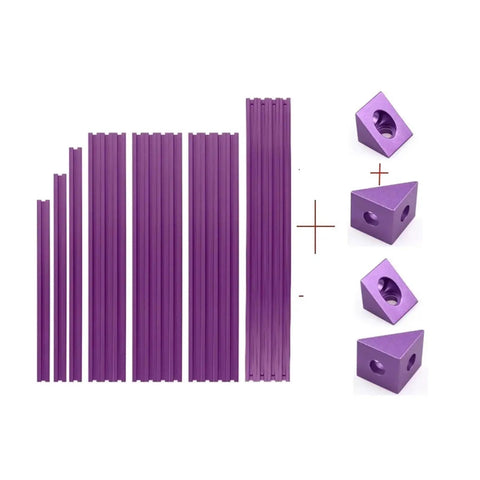 Hella Sturdy 300mm Aluminum Extrusion Frame Kit For Corexy 3D Printers Features Precision Grooved Profile Anodized Surface And Complete Assembly Hardware Including Brackets T Nuts Screws, purple anodized aluminum rails and brackets.